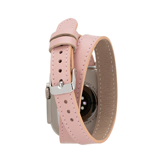 Bloominbag Alpine Slim Double Tour Blush Pink Hakiki Deri Apple Watch Kordonu - 44/45/46/49mm