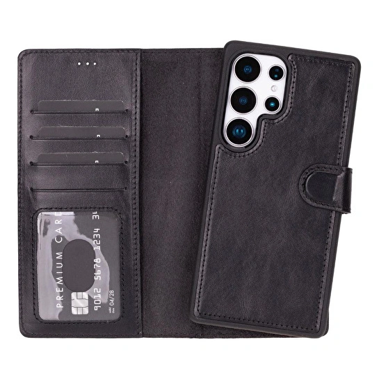 Bloominbag Valeno Noir Black Deri Samsung Galaxy S25 Ultra(6.9”) Manyetik Ayrılabilir Cüzdanlı Telefon Kılıfı