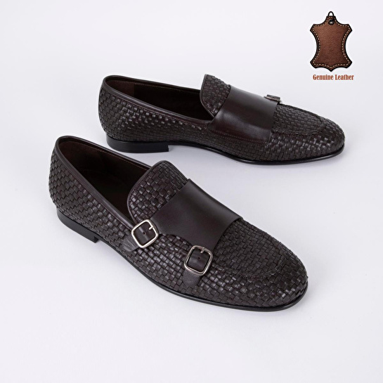 Bloominbag Firenze Double Monk Brown Hand-woven Premium Leather Erkek Ayakkabı- 40 Numara
