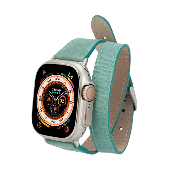Bloominbag Alpine Slim Double Tour Aqua Hakiki Deri Apple Watch Kordonu - 44/45/46/49mm