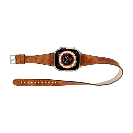 Bloominbag Alpine Slim Double Tour Mocca Brown Hakiki Deri Apple Watch Kordonu - 44/45/46/49mm