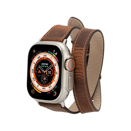 Bloominbag Alpine Slim Double Tour Heritage Saddle Hakiki Deri Apple Watch Kordonu - 44/45/46/49mm