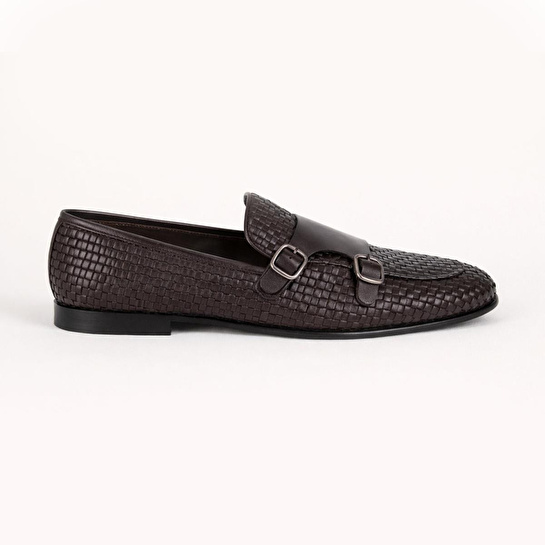 Bloominbag Firenze Double Monk Brown Hand-woven Premium Leather Erkek Ayakkabı- 44 Numara