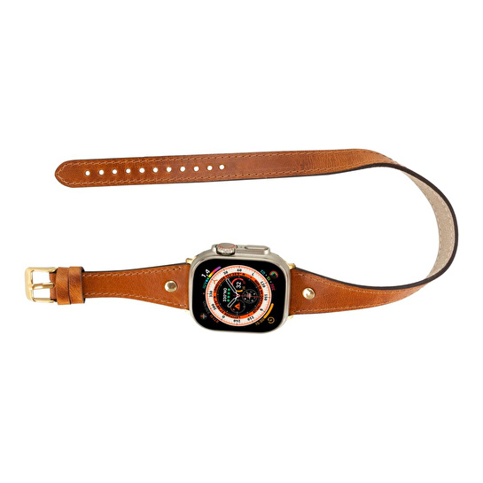 Bloominbag Alpine Double Tour Heritage Tan Hakiki Deri Apple Watch Kordonu - 44/45/46/49mm