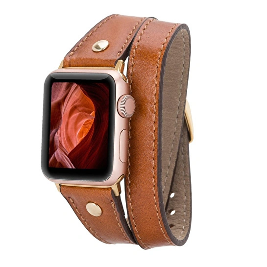 Bloominbag Alpine Double Tour Heritage Tan Hakiki Deri Apple Watch Kordonu - 44/45/46/49mm