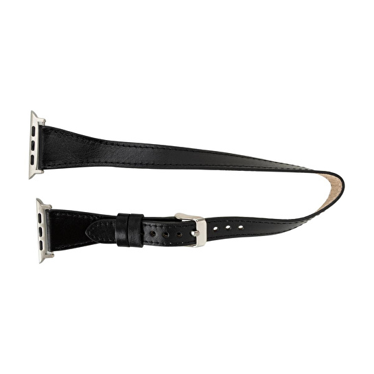 Bloominbag Alpine Slim Double Tour Noir Black Hakiki Deri Apple Watch Kordonu - 44/45/46/49mm