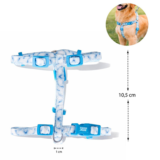 Bloominbag Swissplus Urban Paws Blue Batic Geri Dönüştürülmüş H-tipi Köpek Göğüs Tasması-2xs