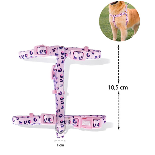 Bloominbag Swissplus Urban Paws Pink Leo Geri Dönüştürülmüş H-tipi Köpek Göğüs Tasması-2xs