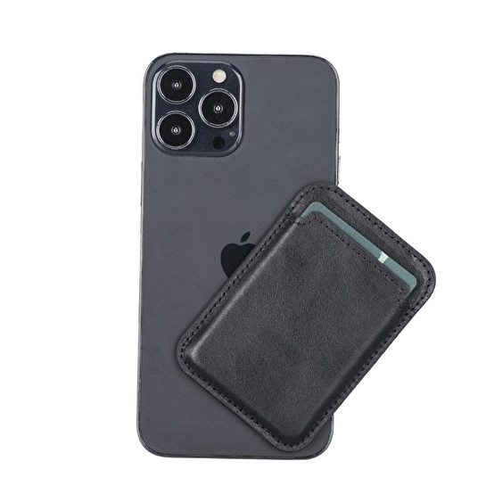 Bloominbag Snapé Noir Black Mıknatıslı Deri Telefon Kartlık