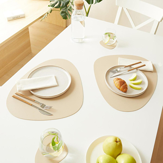 Home Wave 4'lü Bej/taş Renk Suni Deri Amerikan Servis Set 45 X 36 Cm