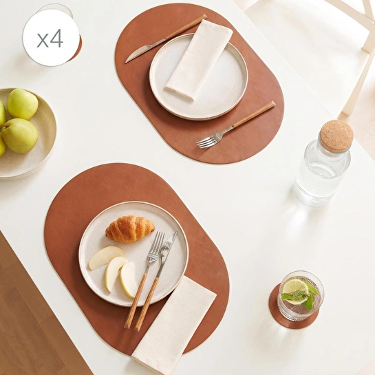 Home Wave 4'lü Taba/gri Renk Suni Deri Amerikan Servis Set 45 X 30 Cm