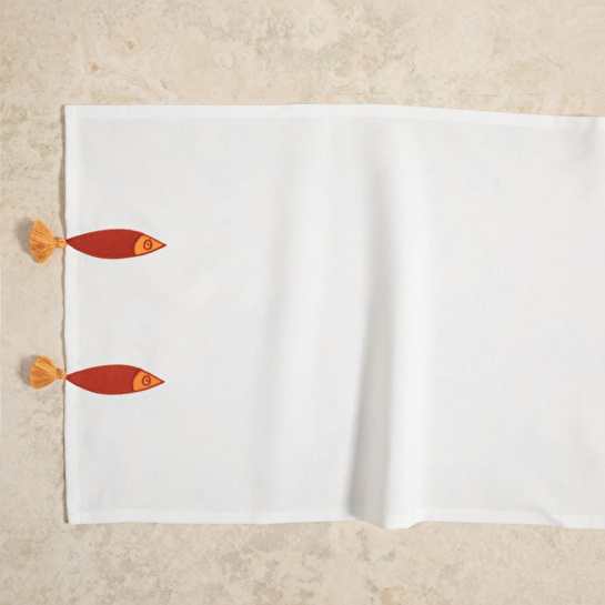 Mudo Home Fish Püsküllü Runner Ekru 50x130