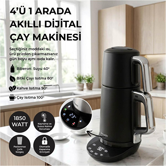 Bernardo Nova Dijital Çelik Çay Makinesi Siyah