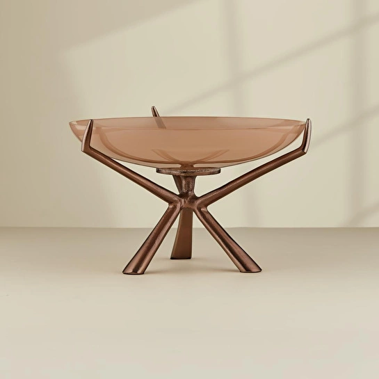 Cornella Gınger Antik Bronz Ayaklı Dekoratif Cam Tabak Çap:30 Cm X Boy:19 Cm