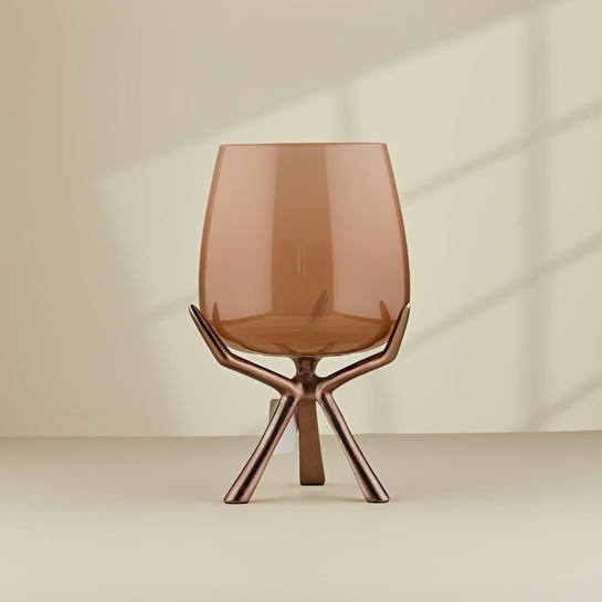 Cornella Gınger Saten Bronz Ayaklı Cam Şamdan Orta Ağız:14 Cm X Boy:30 Cm