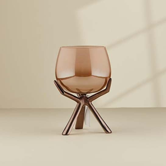 Cornella Gınger Saten Bronz Ayaklı Cam Şamdan Küçük Ağız:11 Cm X Boy:21 Cm