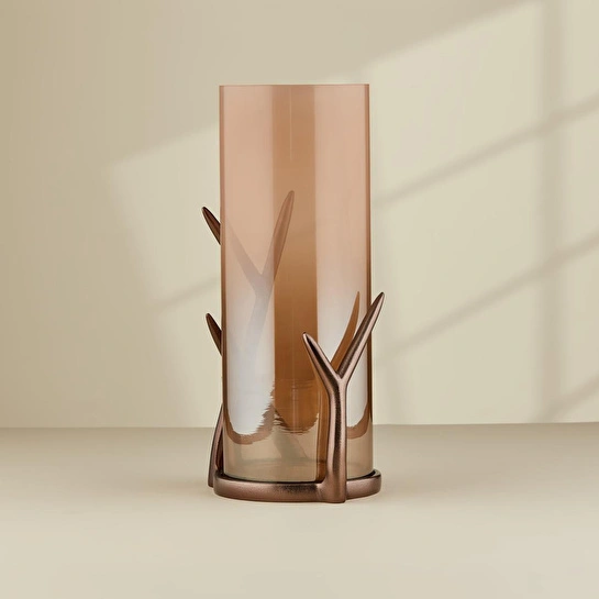 Cornella Gınger Saten Bronz Ayaklı Cam Vazo Küçük Ağız:12 Cm Xboy:33 Cm