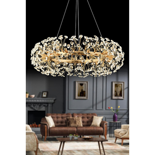 Apliqa Gloria 80'lik Gold Kristal Taşlı Modern Tasarım Salon Avize