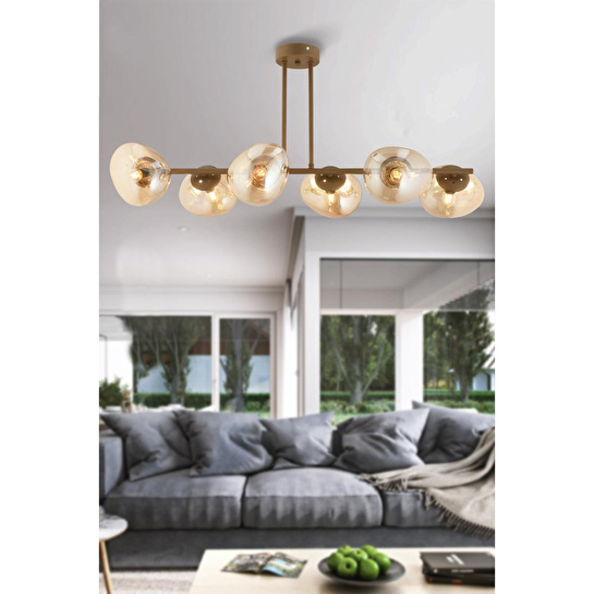 Apliqa Tristan 6'lı Sıralı Eskitme Modern Yemek Masası Üstü, Salon Avize