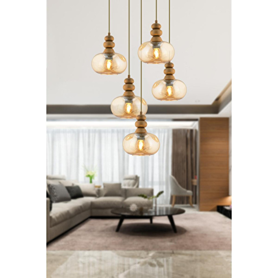 Apliqa Elodie 5'li Yuvarlak Bohem Modern Sarkıt Salon Avize