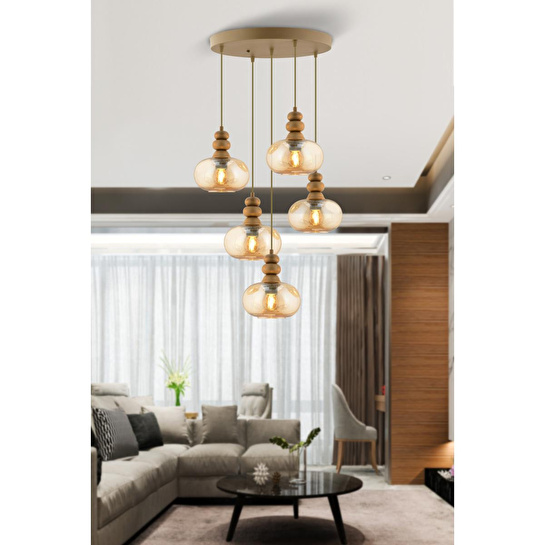 Apliqa Elodie 5'li Yuvarlak Bohem Modern Sarkıt Salon Avize