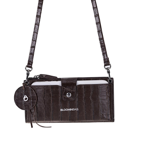 Bloominbag Mocha Croco Lozan Hakiki Süet Çapraz Askılı Telefon Bölmeli Cüzdan Çanta