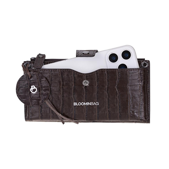 Bloominbag Mocha Croco Lozan Hakiki Süet Çapraz Askılı Telefon Bölmeli Cüzdan Çanta