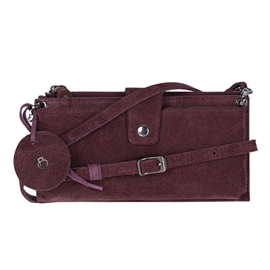 Bloominbag Burgundy Still Lozan Hakiki Süet Çapraz Askılı Telefon Bölmeli Cüzdan Çanta