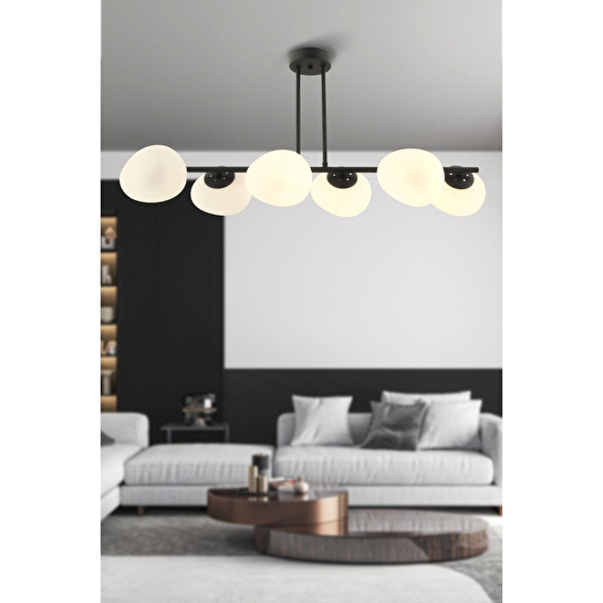 Apliqa Tristan 6'lı Sıralı Siyah Modern Yemek Masası Üstü, Salon Avize