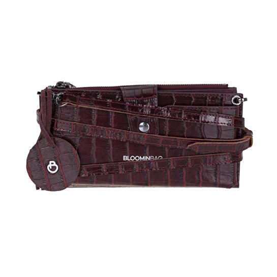 Bloominbag Burgundy Croco Lozan Hakiki Süet Çapraz Askılı Telefon Bölmeli Cüzdan Çanta