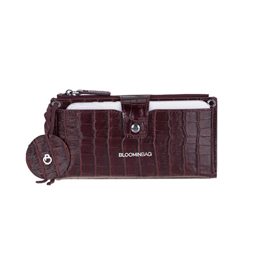 Bloominbag Burgundy Croco Lozan Hakiki Süet Çapraz Askılı Telefon Bölmeli Cüzdan Çanta
