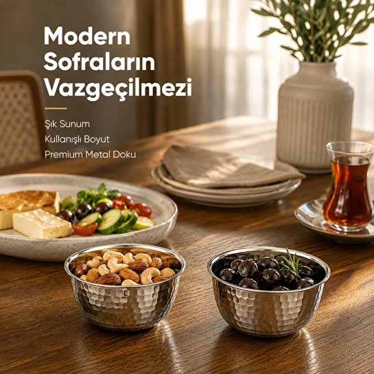 Vienev Paslanmaz Metal 2'li Çerezlik Kase Takımı - 9,5x6 Cm Lüks Sunum Ve Sosluk Seti
