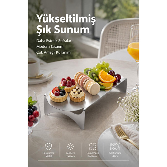 Vienev Paslanmaz Metal Bükülebilir Ayaklı Sunumluk - Dekoratif Sunum Tablası
