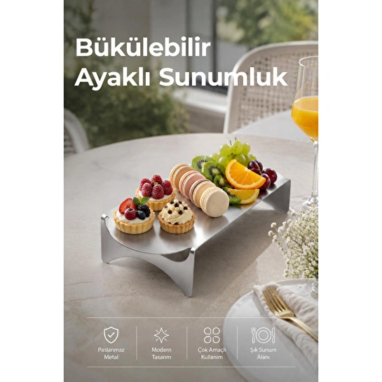 Vienev Paslanmaz Metal Bükülebilir Ayaklı Sunumluk - Dekoratif Sunum Tablası