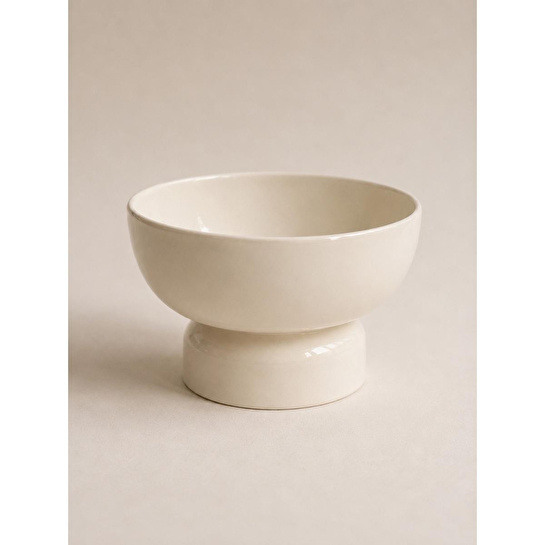 Beige & Stone Seramik Ayaklı Sunum Kasesi 19 Cm Meyve Salata Kasesi Dekoratif Servis Ve Sunumluk