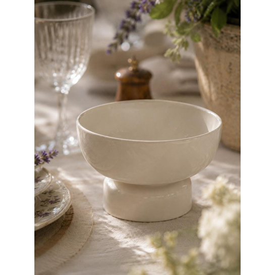 Beige & Stone Seramik Ayaklı Sunum Kasesi 19 Cm Meyve Salata Kasesi Dekoratif Servis Ve Sunumluk