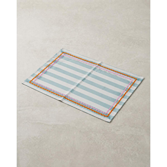 Beige & Stone Mavi Çizgili Pembe - Turuncu Biyeli Amerikan Servisi 2'li Set 33x44 Cm Sofra Ve Masa Düzeni Dekoru