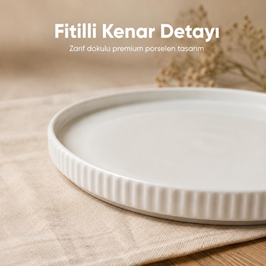 Vienev 2 Parça 24 Cm Porselen Servis Tabağı Seti - Modern Çizgili Yuvarlak Sunum Tabağı