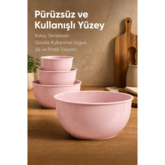 Vienev 8'li Karıştırma Ve Hazırlama Kabı Seti Pembe - 1l 1.5l 2.3l 3.3l