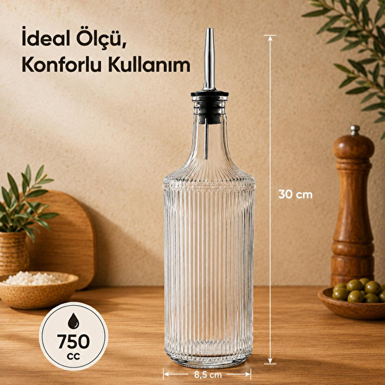 Vienev Çizgili Cam Yağdanlık Seti 750 Cc Yağ Sirke Şişesi Sızdırmaz
