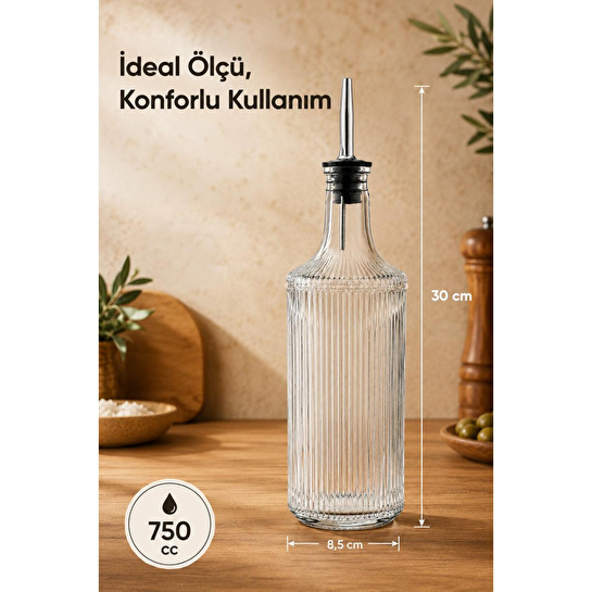 Vienev Çizgili Cam Yağdanlık Seti 750 Cc Yağ Sirke Şişesi Sızdırmaz