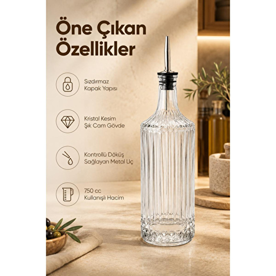Vienev Cam Yağdanlık 750 Cc Yağ Sirke Şişesi Sızdırmaz Kristal Kesim