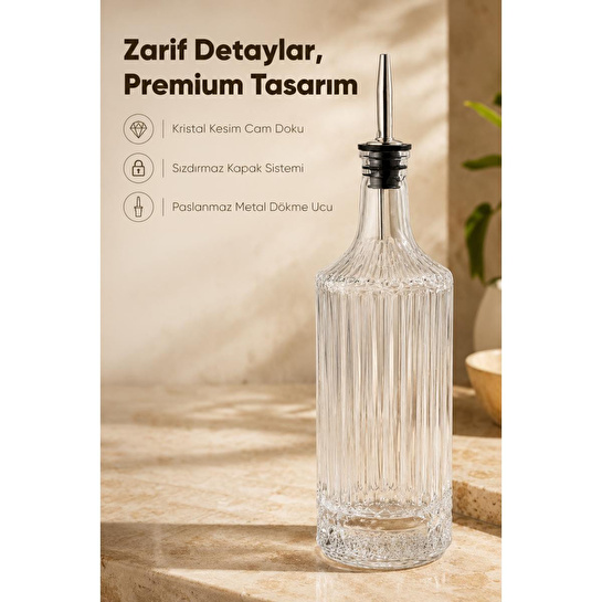 Vienev Cam Yağdanlık 750 Cc Yağ Sirke Şişesi Sızdırmaz Kristal Kesim