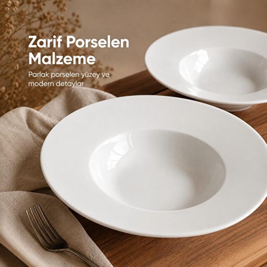 Vienev 2'li Porselen Çukur Makarna Tabağı 28 Cm