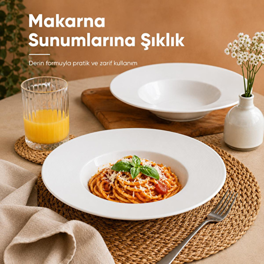 Vienev 2'li Porselen Çukur Makarna Tabağı 28 Cm