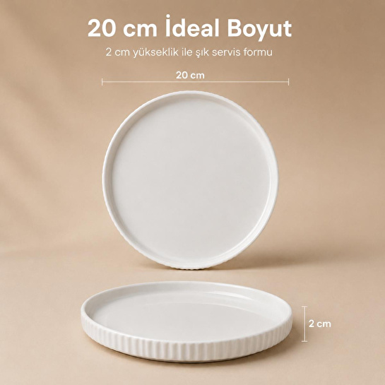 Vienev 2 Parça 20 Cm Porselen Servis Tabağı Seti - Modern Çizgili Yuvarlak Sunum Tabağı