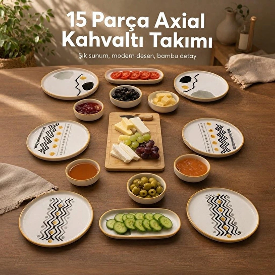 Vienev 15 Parça Bambu Sunumluklu Axial Kahvaltı Takımı Seti