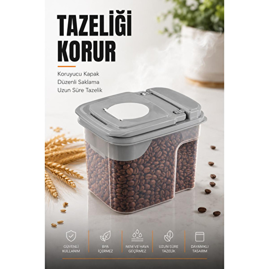Vienev 6'lı Erzak Saklama Kabı Seti 4x1.8l + 2x3.6l Şeffaf Gri Kapaklı Bakliyat Düzenleyici Organizer
