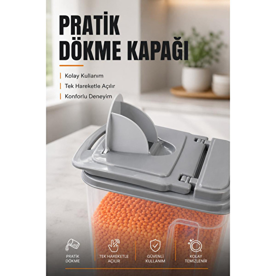Vienev 6'lı Erzak Saklama Kabı Seti 4x1.8l + 2x3.6l Şeffaf Gri Kapaklı Bakliyat Düzenleyici Organizer
