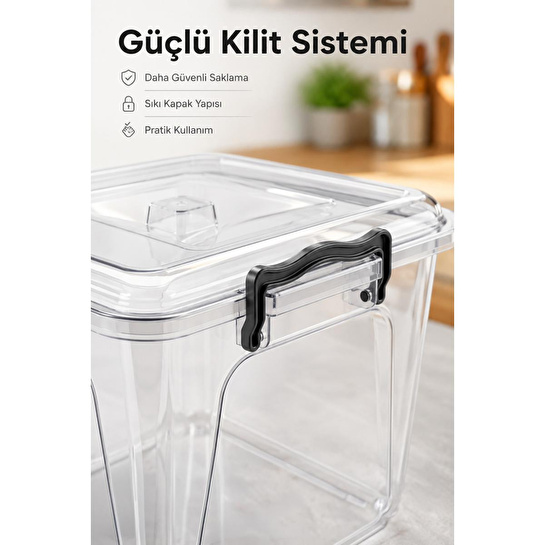 Vienev 8,5 L Şeffaf Plastik Saklama Kabı 2'li Set Düzenleyici Kutu Kapaklı Erzak Kabı
